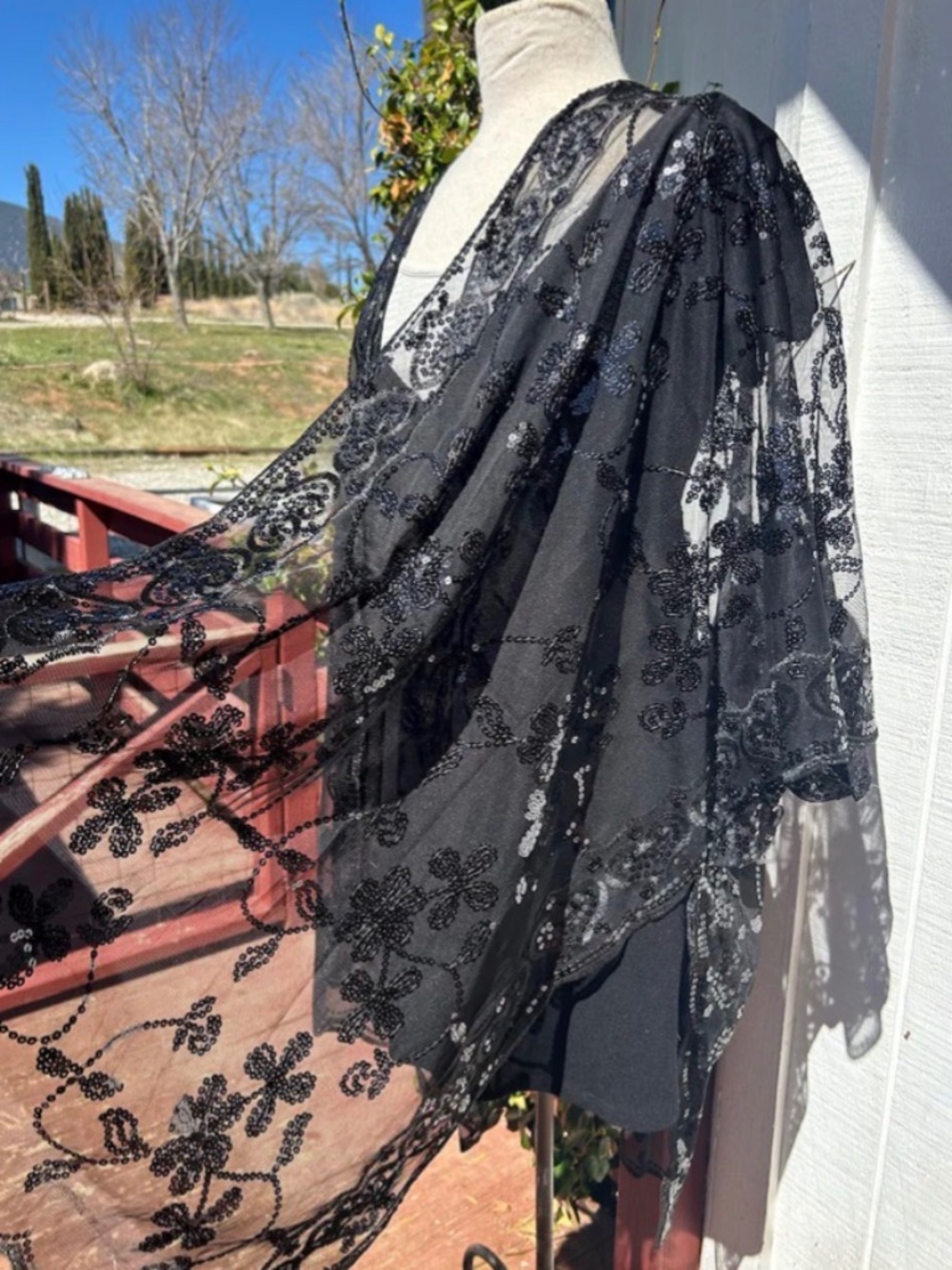 Black Lace Kimono, Black sequin, semi sheer, cover, wrap, robe